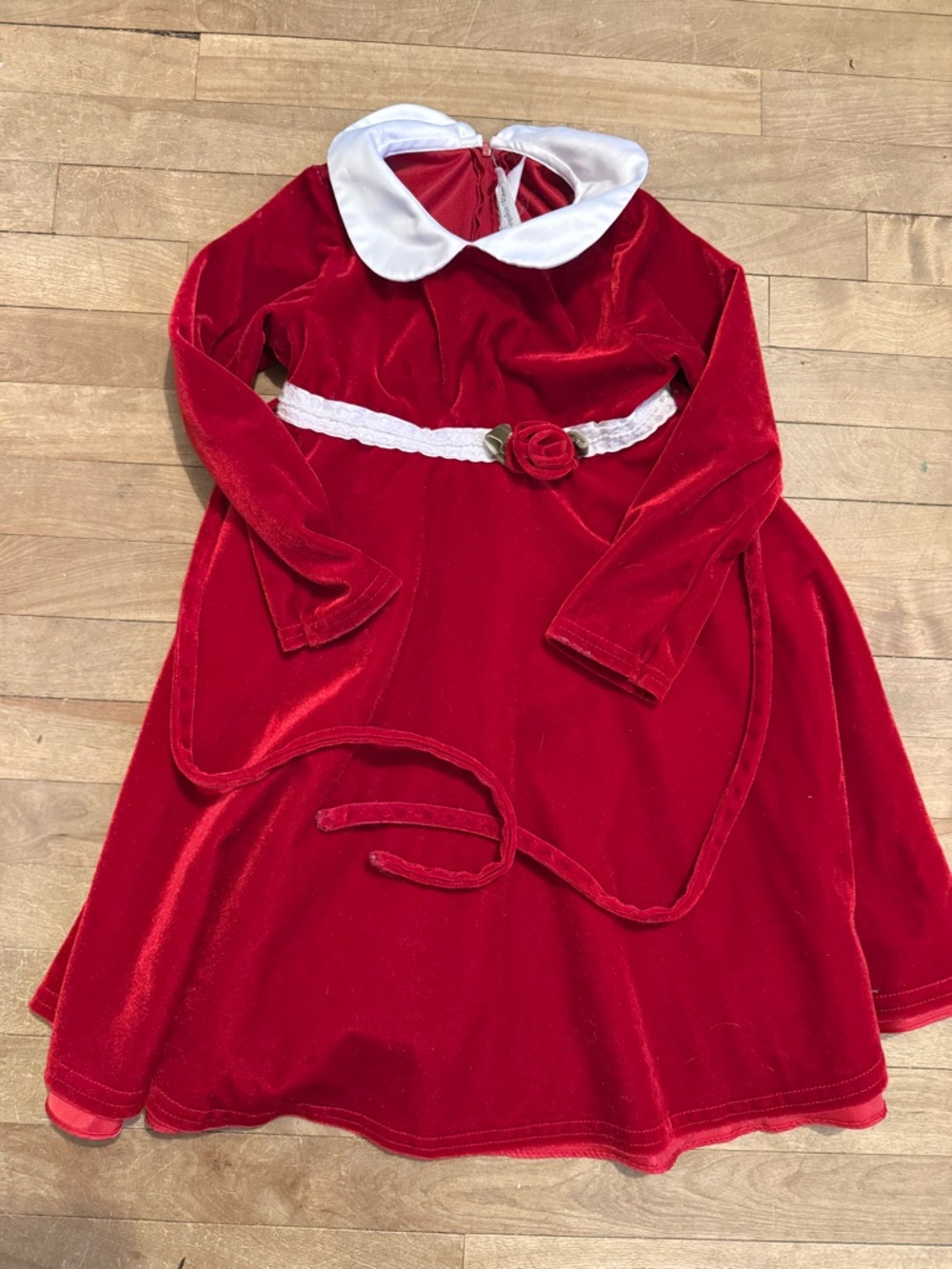 Kids Red Velvet Holiday Christmas Dress Costume with White Collar